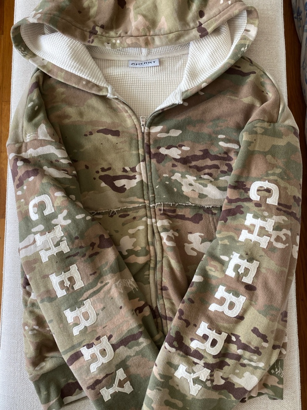 Cherry LA Camouflage Zip Hoodie with White CHERRY Sleeve Embroidery